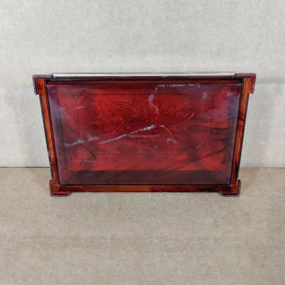 2/$20 Clear Amber Gold Tone Plastic Jewelry Box Fosta Product Made In USA Floral
